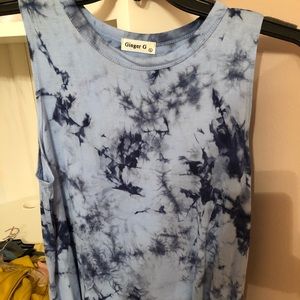 Ginger G tiedye acid wash super soft blue tank top